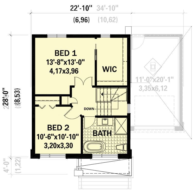 Plan 801070PM: 2-Bed Contemporary House Plan with Brick, Stone and Metal Exterior - 1236 Sq Ft - Floor Plan - 2nd Floor - Contemporary, Modern, Northwest