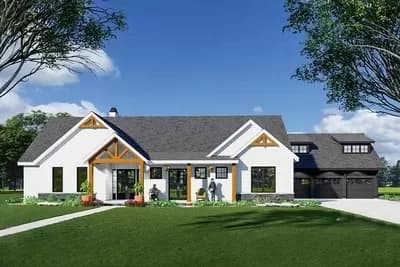 Rustic New American Home Plan with Summer Kitchen on Covered Porch
