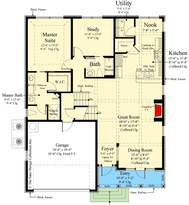 Plan 340112STR: 4-Bed Narrow House Plan Under 2400 Square Feet with Stacked Porches  - Floor Plan - Main Level - Country, Louisiana-Style, Southern, Traditional