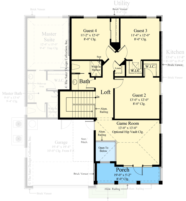 Plan 340112STR: 4-Bed Narrow House Plan Under 2400 Square Feet with Stacked Porches  - Floor Plan - 2nd Floor - Country, Louisiana-Style, Southern, Traditional