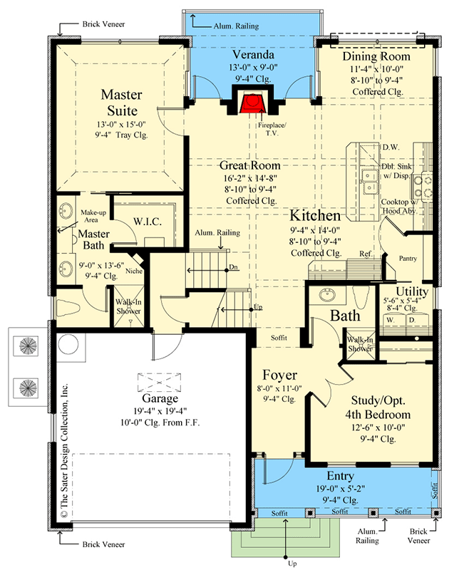Plan 340113STR: 4-Bed House Plan Under 2100 Square Feet with Upstairs Game Room and Patio - Floor Plan - Main Level - Acadian, Southern, Traditional