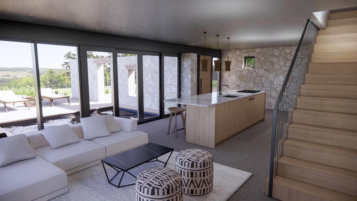 Plan 42437DB: Two-Story Modern Guest House Plan with Privacy Wall - Image #4 - Contemporary, Mid Century Modern, Modern