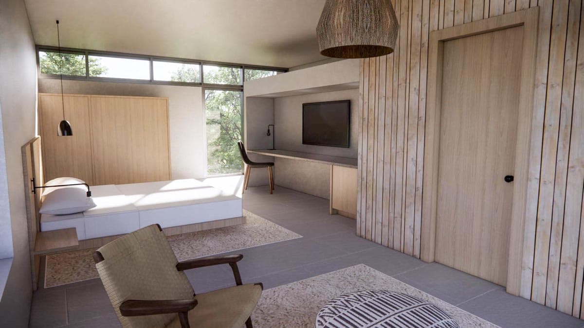 Plan 42437DB: Two-Story Modern Guest House Plan with Privacy Wall - Image #5 - Contemporary, Mid Century Modern, Modern