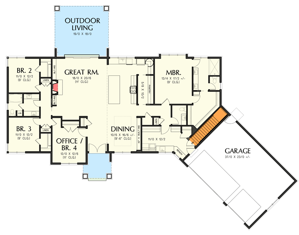 Plan 69793AM: 4-Bed Modern Prairie-Style House Plan Under 2600 Square Feet with Angled 3-Car Garage - Floor Plan - 2nd Floor - Contemporary, Mid Century Modern, Modern, Northwest, Prairie