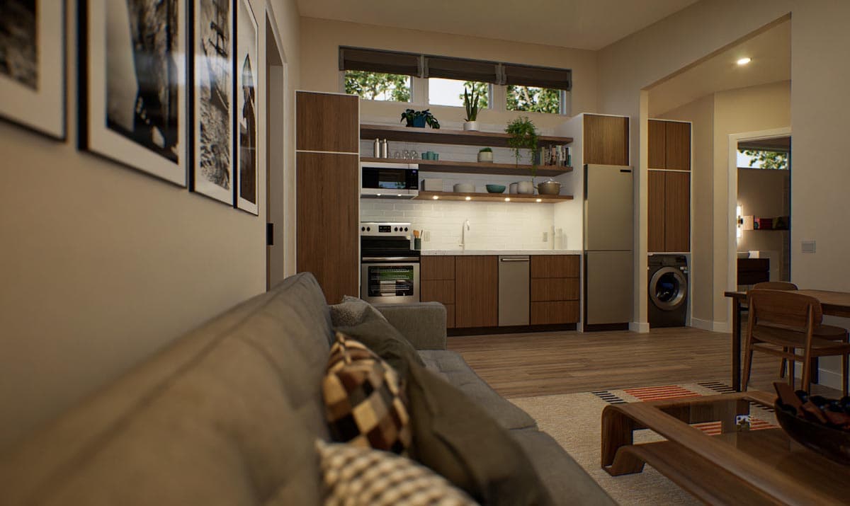 Plan 69795AM: 442 Square Foot Minimalist's Dream Home Plan - Image #6 - Contemporary, Northwest, Traditional