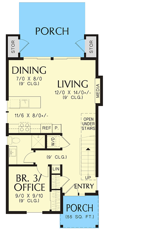 Plan 69796AM: 21-Foot-Wide Flexible Craftsman-Style House Plan Under 1300 Square Feet - Floor Plan - Main Level - Craftsman, Northwest, Traditional