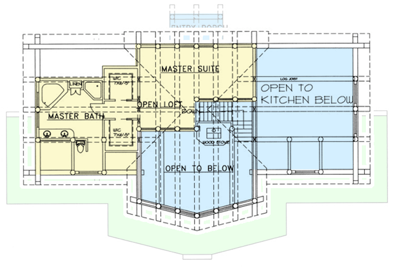 Plan 35023GH: 2616 Square Foot 3-Bed Log Home Plan Designed for the Rear View Lot - Floor Plan - 2nd Floor - Log Cabin, Mountain, Rustic