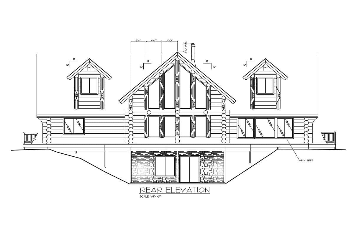 Plan 35023GH: 2616 Square Foot 3-Bed Log Home Plan Designed for the Rear View Lot - Image #4 - Log Cabin, Mountain, Rustic