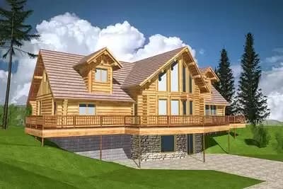 2616 Square Foot 3-Bed Log Home Plan Designed for the Rear View Lot