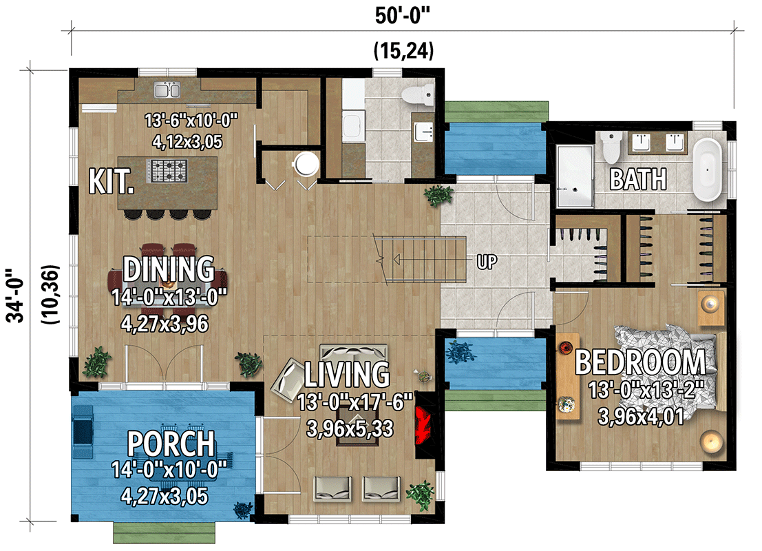 Plan 801077PM: 4-Bed Transitional Modern Farmhouse with Two-Story Great Room - 2010 Sq Ft - Floor Plan - Main Level - Farmhouse, Modern Farmhouse, New American, Transitional