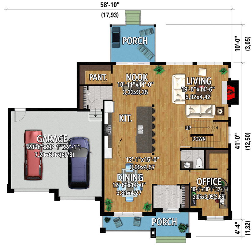 Plan 801079PM: 2-Story Transitional Farmhouse Plan with Over 3,000 Square Feet of Living Space - Floor Plan - Main Level - Farmhouse, Modern Farmhouse, New American, Northwest