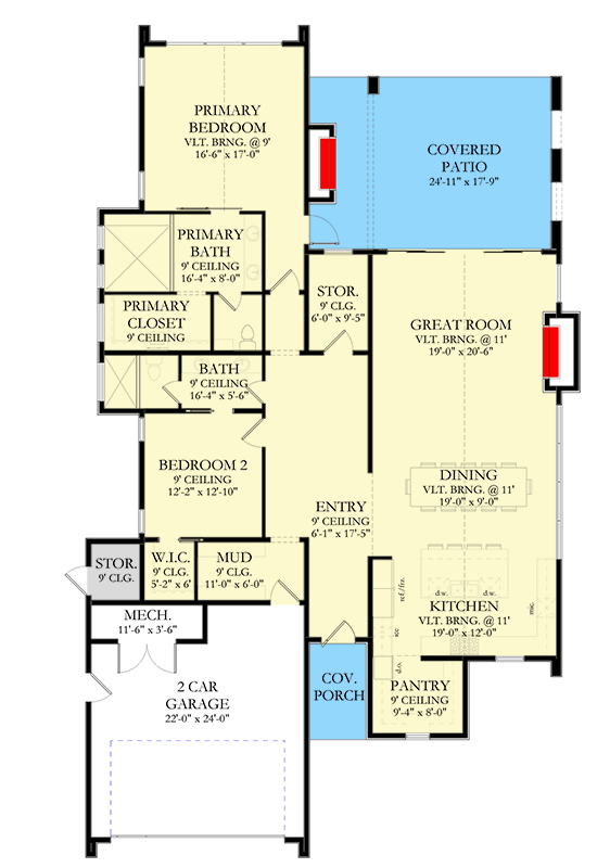 Plan 490114NAH: Scandinavian-Style House Plan Under 2300 Square Feet with Outdoor Fireplace - Floor Plan - Main Level - Contemporary, European, Scandinavian, Transitional