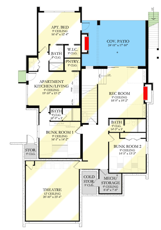 Plan 490114NAH: Scandinavian-Style House Plan Under 2300 Square Feet with Outdoor Fireplace - Floor Plan - Optional Walkout Layout - Contemporary, European, Scandinavian, Transitional