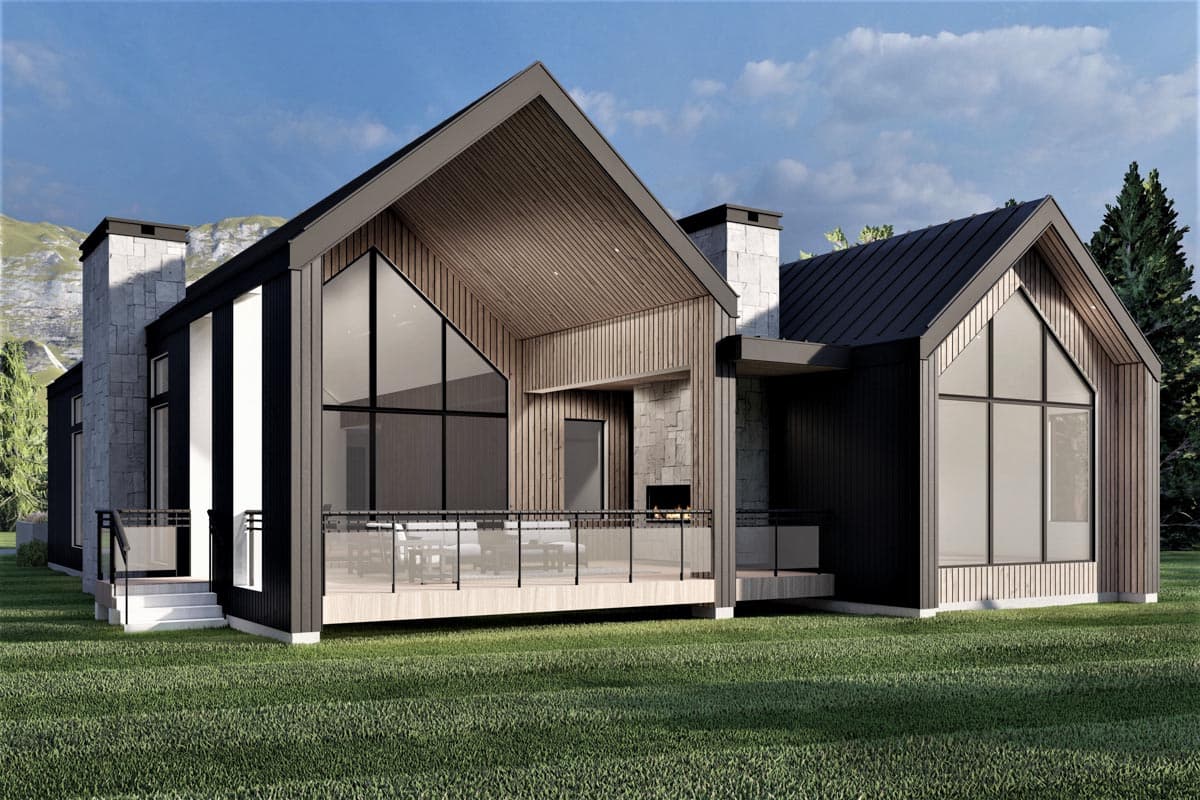 Plan 490114NAH: Scandinavian-Style House Plan Under 2300 Square Feet with Outdoor Fireplace - Image #5 - Contemporary, European, Scandinavian, Transitional