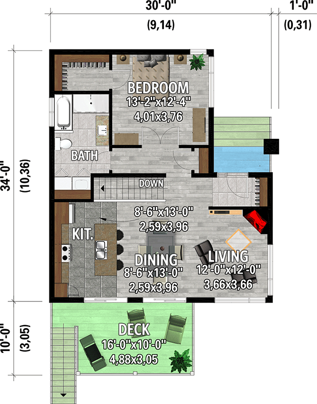 Plan 801084PM: 1661 Square Foot Modern Lake/Mountain House Plan with Walkout Basement - Floor Plan - Main Level - Mid Century Modern, Modern, Mountain