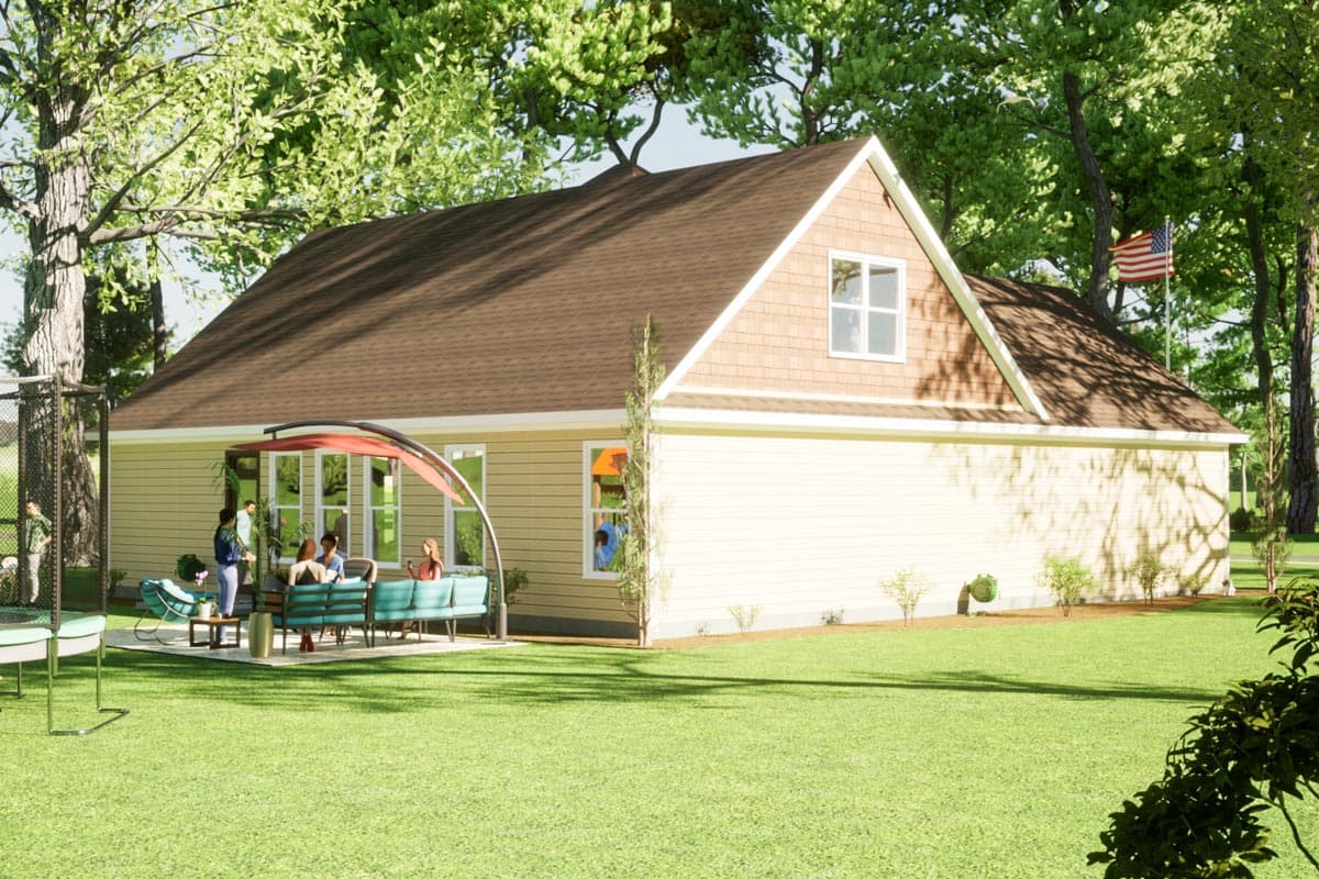 Plan 86383HH: Traditional House Plan Under 2000 Square Feet with 2-Car Courtyard Garage and Flex Room - Image #4 - Country, Southern, Traditional