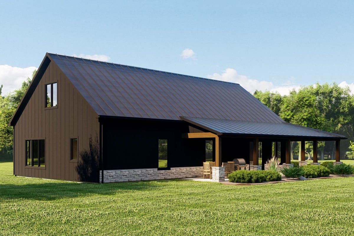 Plan 135228GRA: 3-Bed Barndominium-Style House Plan with Corrugated Metal Siding and a Detached Carport - Image #4 - Barndominium, Country, Craftsman, Farmhouse, Mountain, Rustic, Vacation