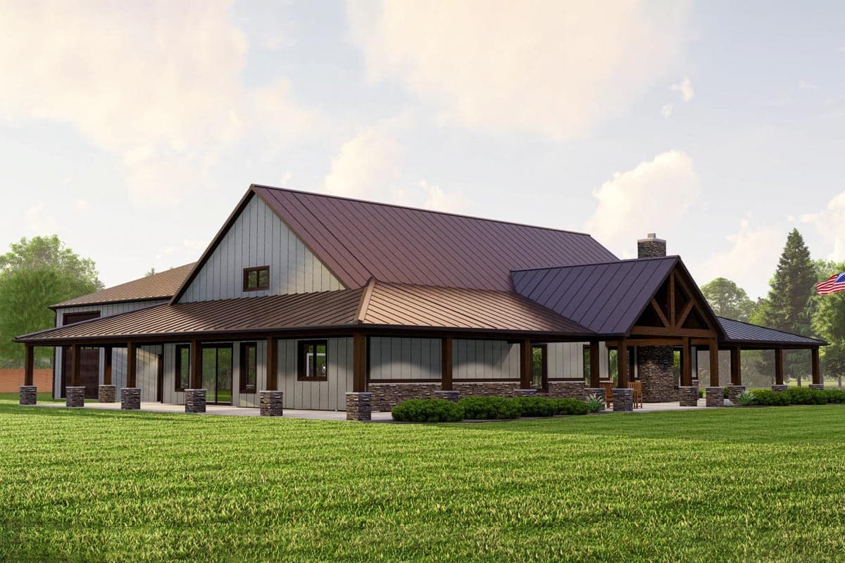 Plan 135230GRA: 2-Bed Farmhouse-Inspired Barndo-Style House Plan with Loft and RV-Friendly Garage - Image #5 - Barndominium, Country, Modern Farmhouse