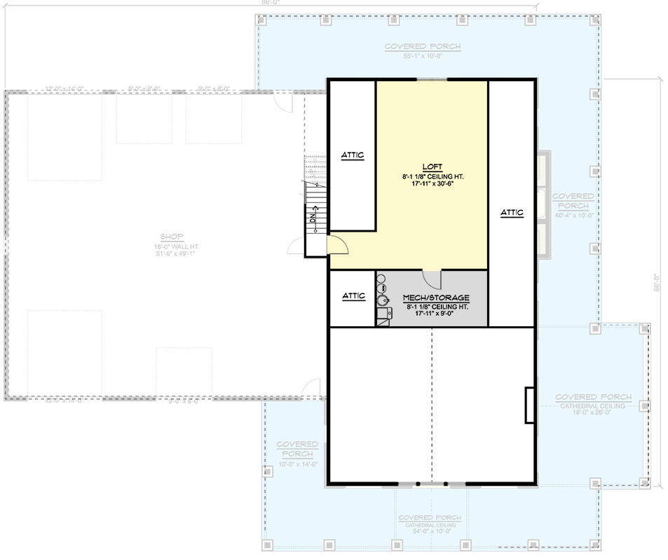 Plan 135231GRA: 3-Bed RV-Friendly Barndo-Style House Plan Under 3100 Square Feet - Floor Plan - 2nd Floor - Barndominium, Country, Craftsman, Farmhouse, Mountain, Rustic