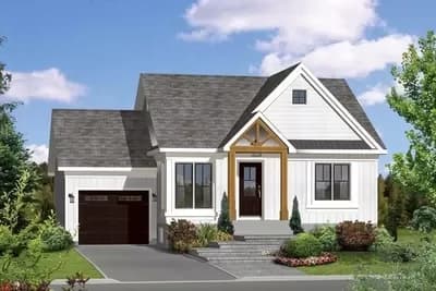 2-Bed Cottage House Plan Under 900 Square Feet with 1-Car Garage