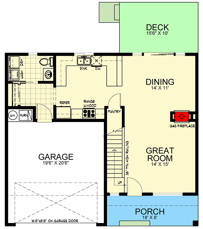 Plan 267016SPK: Master Up Modern House Plan Under 1900 Square Feet with 2-Sided Fireplace - Floor Plan - Main Level - Mid Century Modern, Modern, Northwest, Traditional