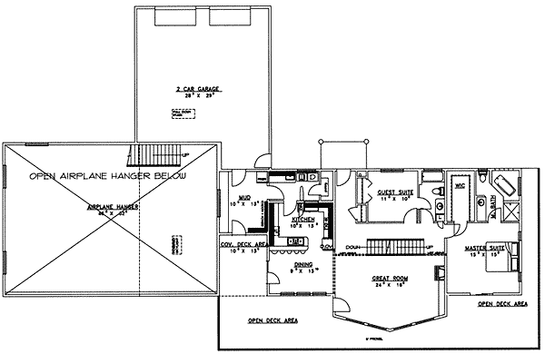 Plan 35038GH: Mountain House Plan with Airplane Hanger - Floor Plan - Main Level - Mountain, Northwest