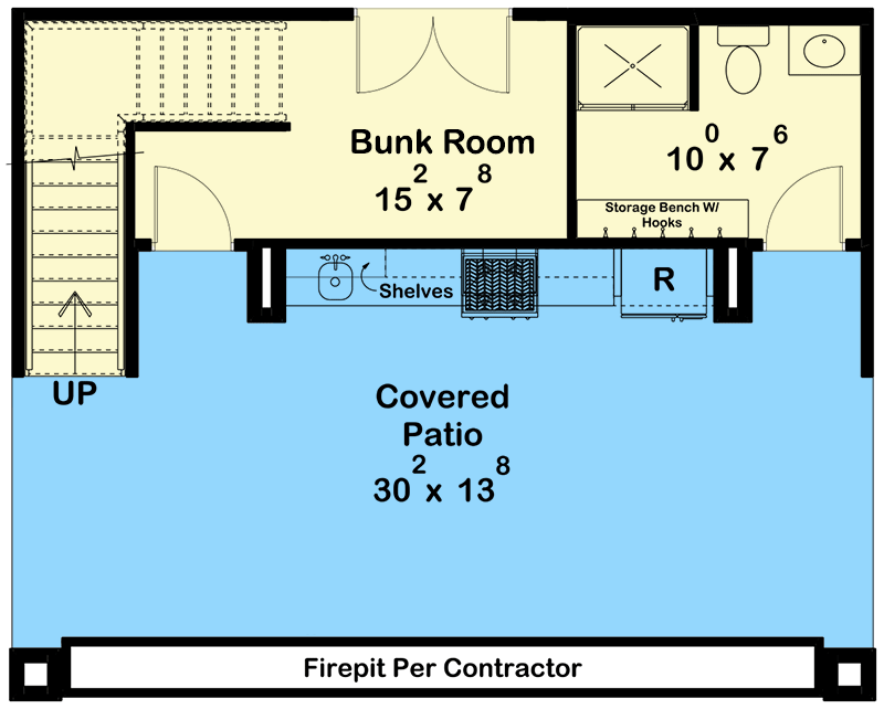 Plan 623228DJ: 2-Story Pool House with Bunk Room and Large Covered Patio and a Loft - Floor Plan - Main Level - Contemporary, Mid Century Modern, Modern