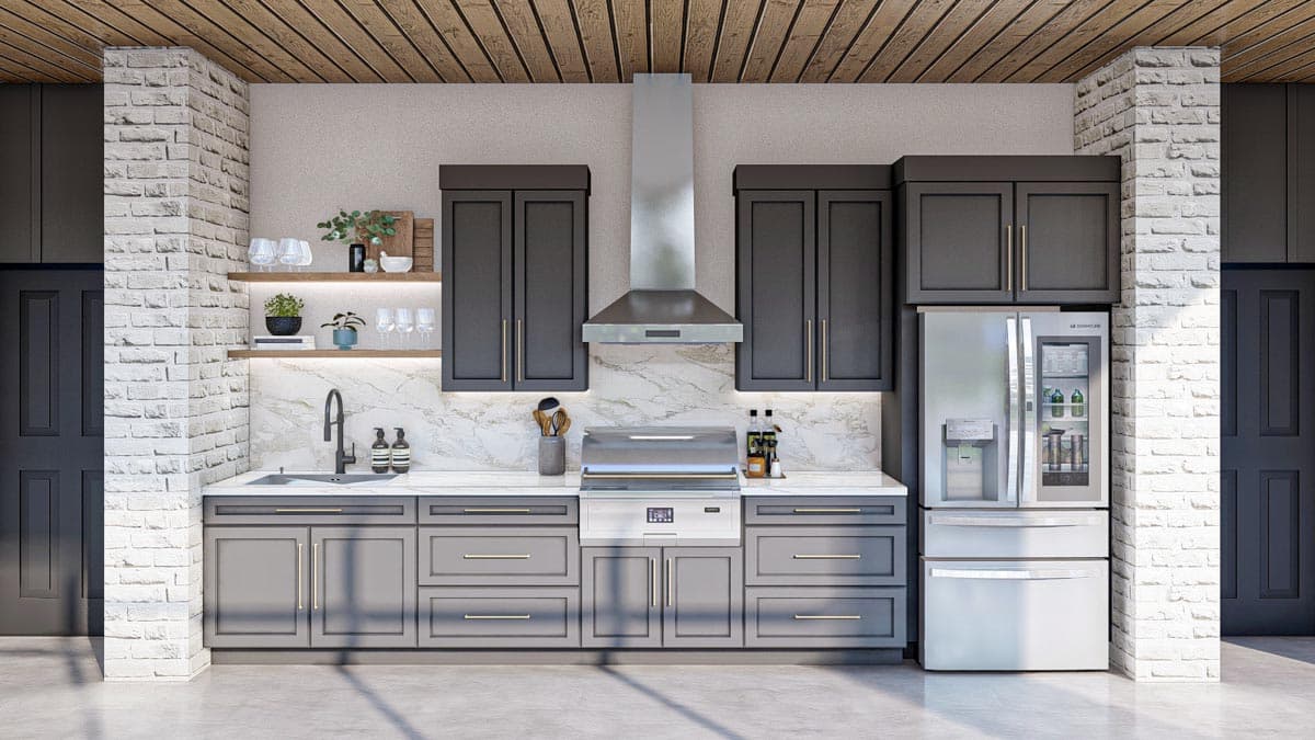 Plan 623228DJ: 2-Story Pool House with Bunk Room and Large Covered Patio and a Loft - Image #4 - Contemporary, Mid Century Modern, Modern