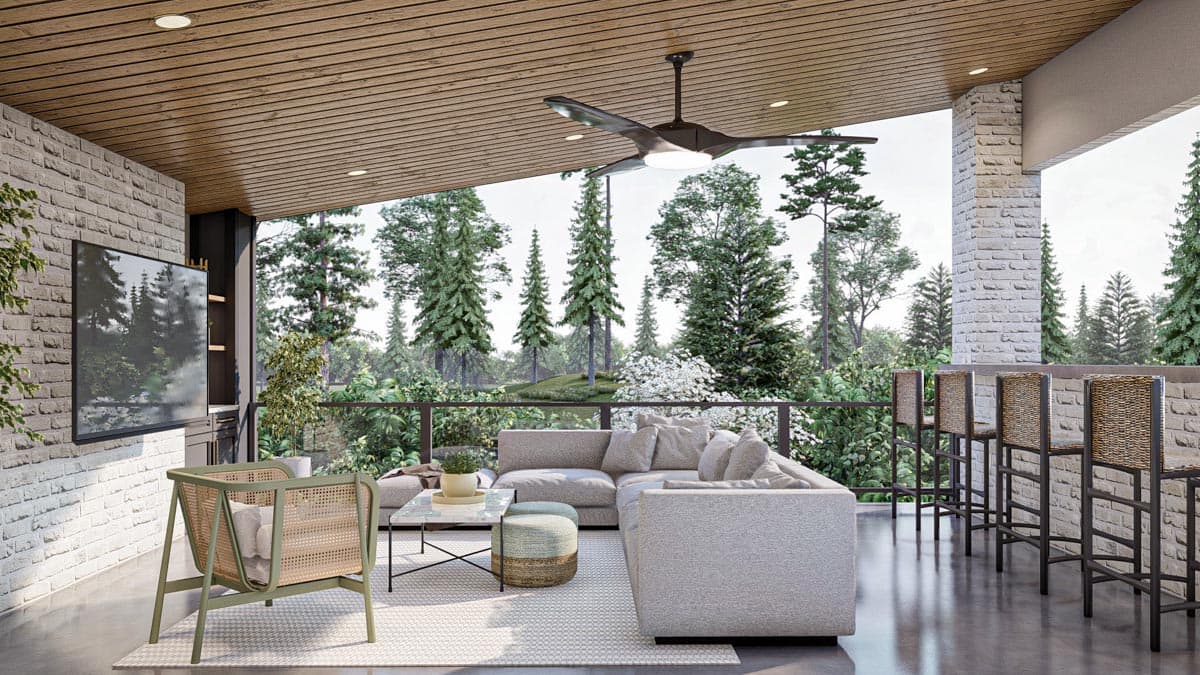 Plan 623228DJ: 2-Story Pool House with Bunk Room and Large Covered Patio and a Loft - Image #6 - Contemporary, Mid Century Modern, Modern