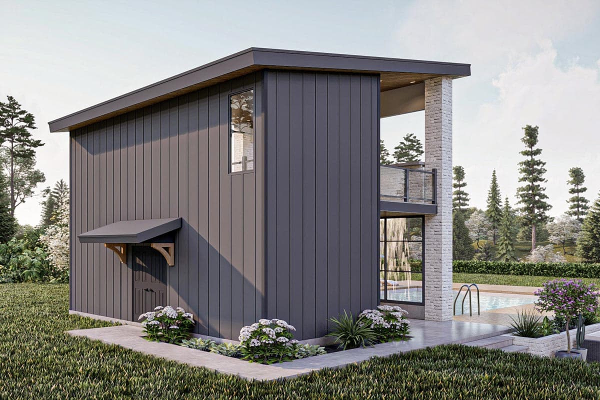 Plan 623228DJ: 2-Story Pool House with Bunk Room and Large Covered Patio and a Loft - Image #8 - Contemporary, Mid Century Modern, Modern