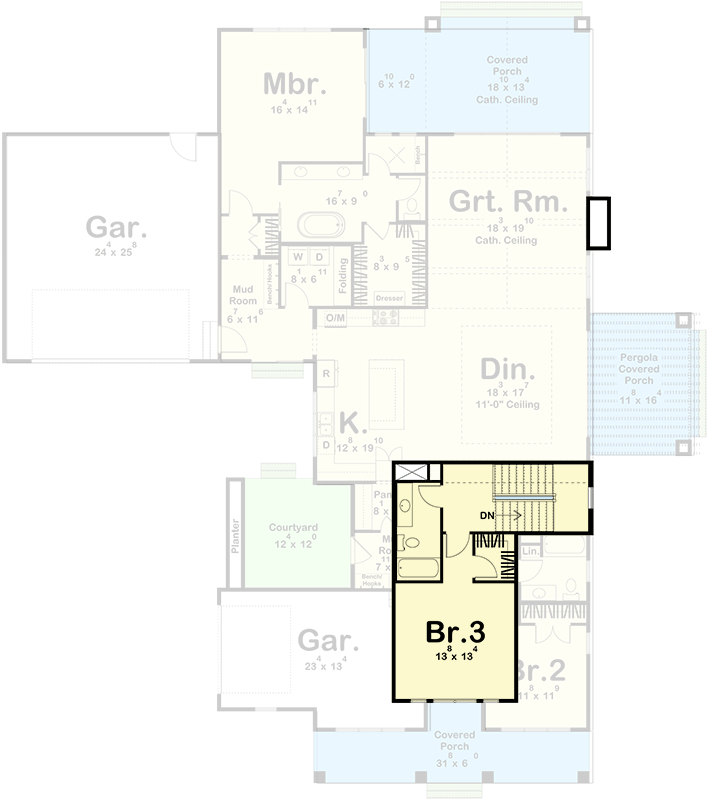 Plan 623229DJ: 2780 Square Foot 3-Bed Craftsman Farmhouse with Parking for 3 Cars - Floor Plan - 2nd Floor - Bungalow, Country, Craftsman, Modern Farmhouse, New American, Traditional