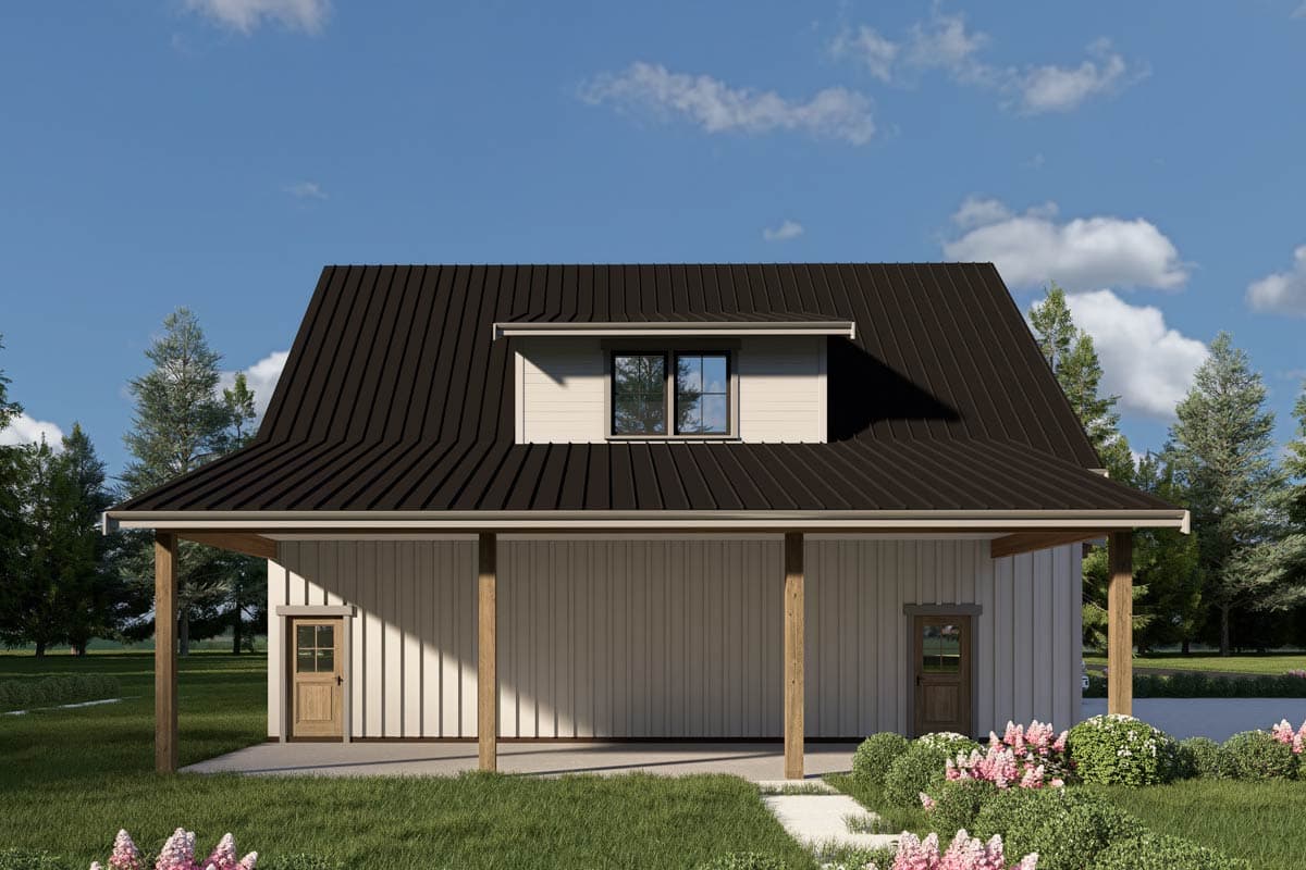 Plan 280190JWD: 959 Square Foot Barn-Style Garage with Apartment - Image #6 - Barndominium, Carriage, Country, Rustic