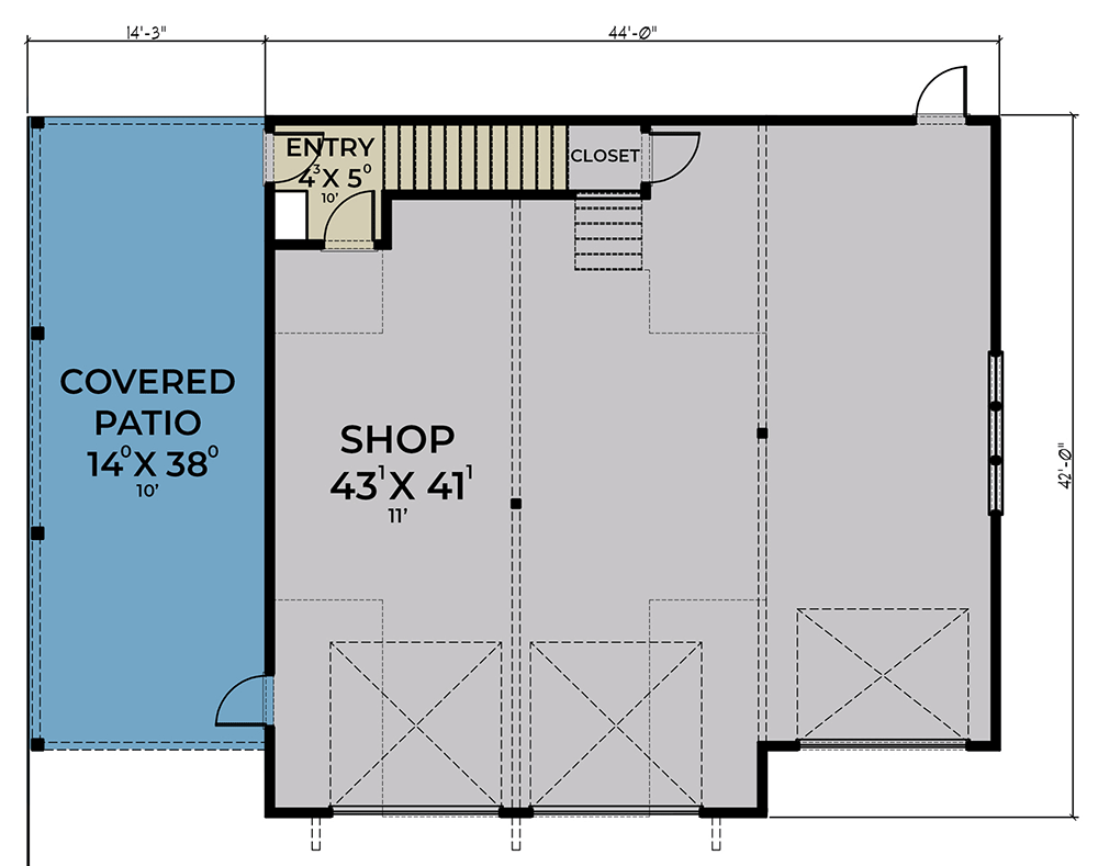 Plan 280190JWD: 959 Square Foot Barn-Style Garage with Apartment - Floor Plan - Main Level - Barndominium, Carriage, Country, Rustic