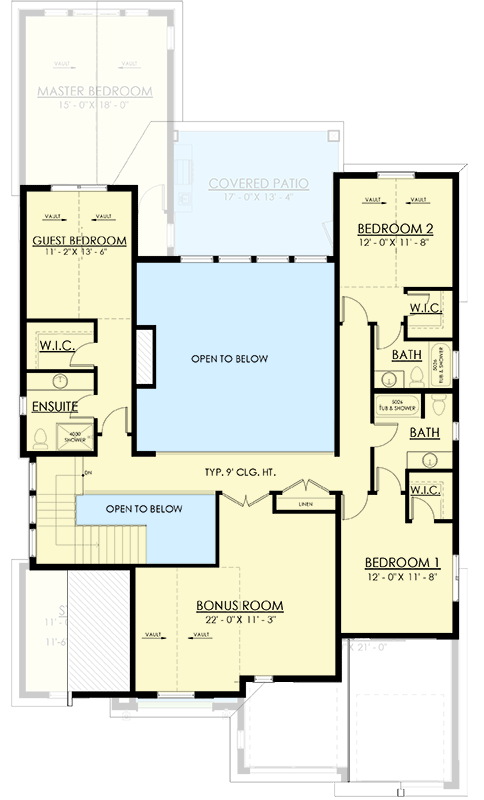 Plan 270070AF: Contemporary European-Style House Plan with 4 Bedrooms and a 2-Story Great Room - Floor Plan - 2nd Floor - Contemporary, European, French Country, Transitional