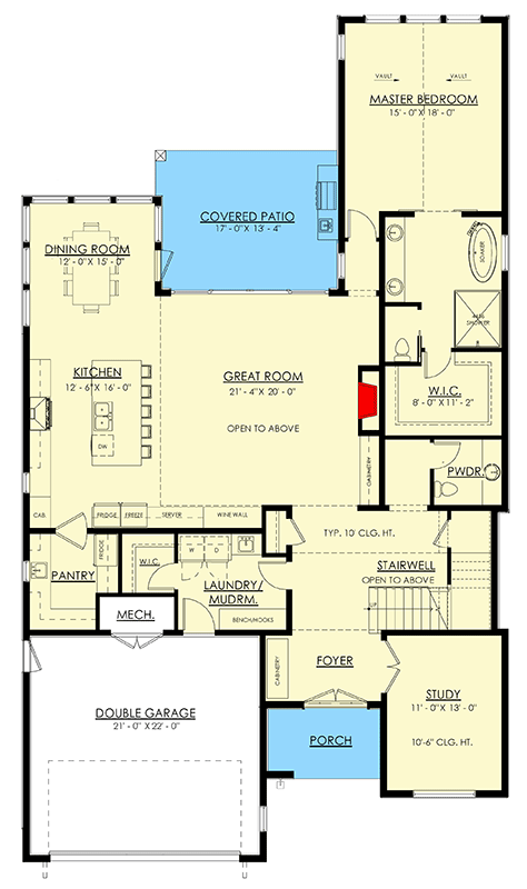Plan 270071AF: Modern Farmhouse Plan with 2-Story Great Room - 3780 Sq Ft - Floor Plan - Main Level - Country, Craftsman, Farmhouse, Modern Farmhouse, New American
