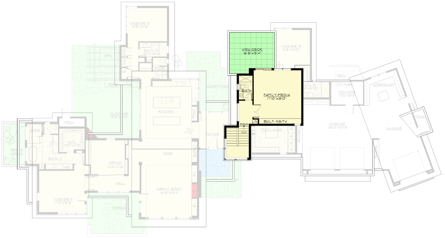 Plan 54245HU: Sprawling Mountain Modern Home Plan with Ample Outdoor Living Space - Floor Plan - 2nd Floor - Contemporary, Mid Century Modern, Modern, Mountain, New American, Rustic, Transitional