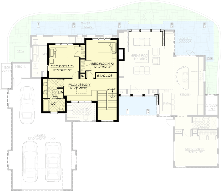 Plan 54246HU: Modern Mountain Home Plan Under 3000 Square Feet with Tandem 3-Car Garage - Floor Plan - 2nd Floor - Contemporary, Craftsman, Modern, Prairie, Ranch