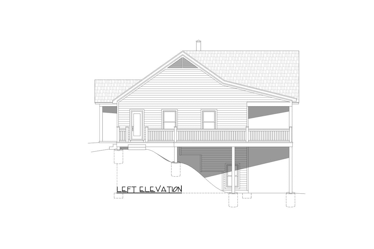 Plan 680119VR: 1500 Square Foot Simple Country Home Plan for the Rear Sloping Lot - Image #4 - Country, Mountain, Ranch, Traditional