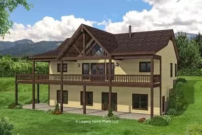 1500 Square Foot Simple Country Home Plan for the Rear Sloping Lot