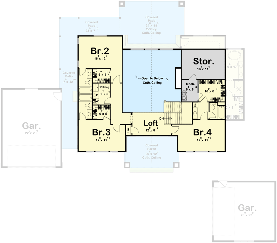 Plan 623230DJ: Rustic Craftsman House Plan Under 3800 Square Feet with Two Garages - Floor Plan - 2nd Floor - Country, Craftsman, Mountain, Rustic, Transitional