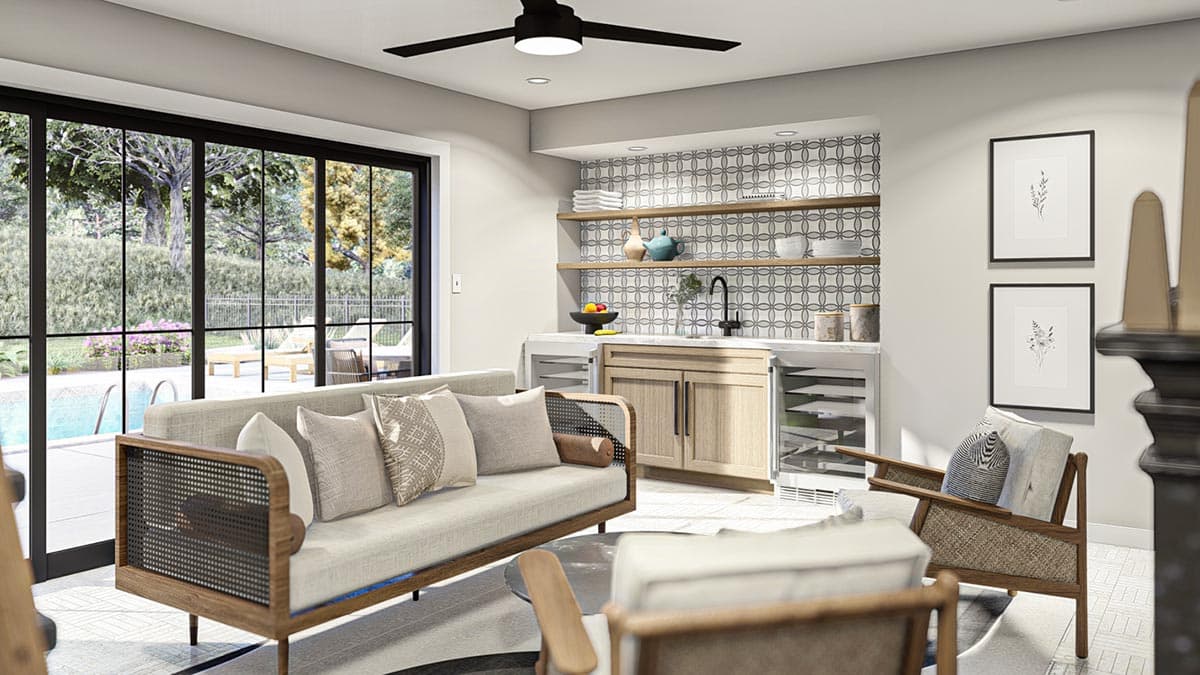 Plan 623231DJ: Modern Farmhouse Pool House with Bunk Room and Loft - Image #7 - Contemporary, Modern Farmhouse