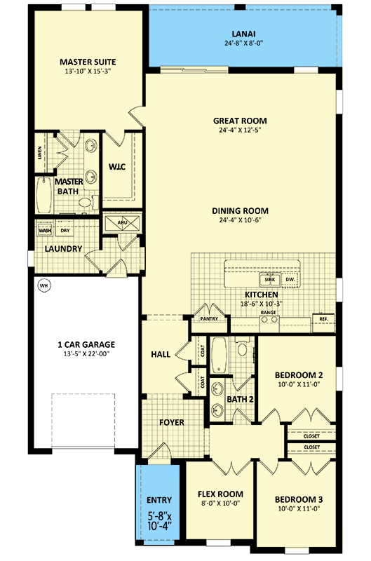 Plan 82316KA: One-Story Stucco Contemporary House Plan with 3 Beds and a Flex Room - Floor Plan - Main Level - Florida-Style, Southern, Traditional