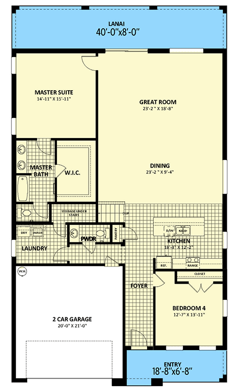 Plan 82326KA: Stucco-Clad House Plan Under 3000 Square Feet with First Floor Master Suite - Floor Plan - Main Level - Florida-Style, Traditional