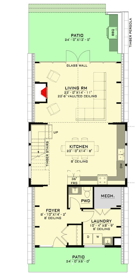 Plan 770500JME: A-Frame House Plan Under 1600 Square Feet with 12-Foot-Deep Back Patio - Floor Plan - Main Level - A-Frame, Contemporary, Country, Mountain, Rustic, Vacation