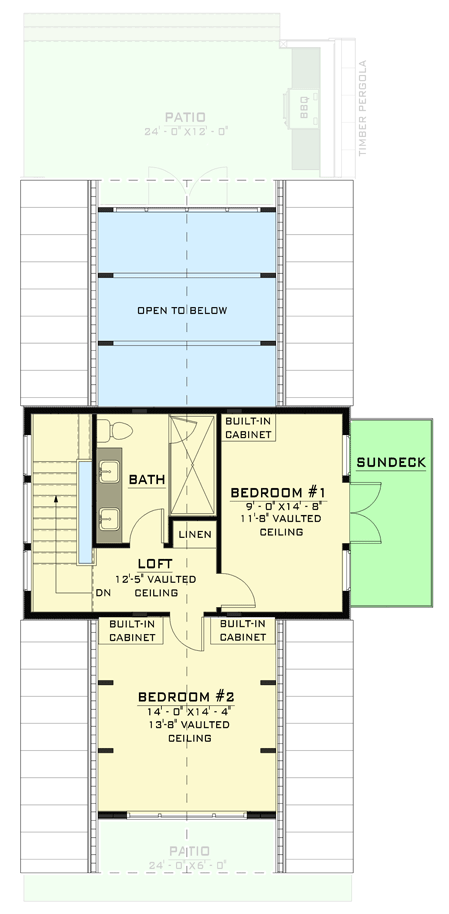 Plan 770500JME: A-Frame House Plan Under 1600 Square Feet with 12-Foot-Deep Back Patio - Floor Plan - 2nd Floor - A-Frame, Contemporary, Country, Mountain, Rustic, Vacation
