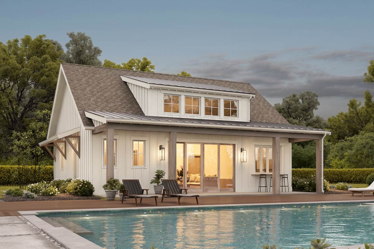 Plan 270072AF: Pool or Guest House Plan with Vaulted Interior and 8-Foot-Deep Porch - 1050 Sq Ft - Image #2