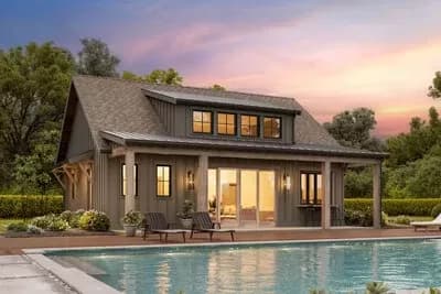 Pool or Guest House Plan with Vaulted Interior and 8-Foot-Deep Porch - 1050 Sq Ft