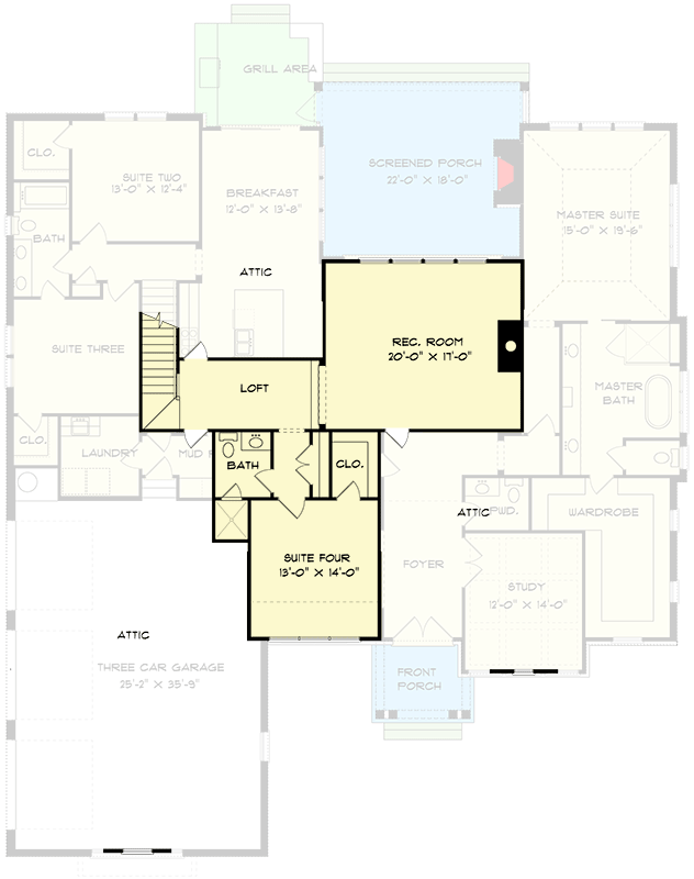 Plan 93177EL: New American Craftsman Plan with Study and Screened Porch - Floor Plan - 2nd Floor - Country, Craftsman, New American
