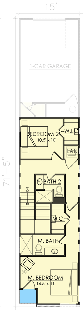 Plan 421511CHD: 15-Foot-Wide Townhome Plan with 1-Car Alley-Access Garage - Floor Plan - 2nd Floor - Contemporary, European, Northwest, Transitional