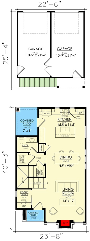 Plan 421512CHD: 3-Bed Townhome Plan with 2-Bed Apartment Above Garage - Floor Plan - Main Level - Contemporary, European, New American, Transitional